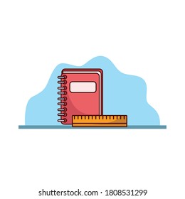 School red notebook with ruler design, Education class lesson and knowledge theme Vector illustration
