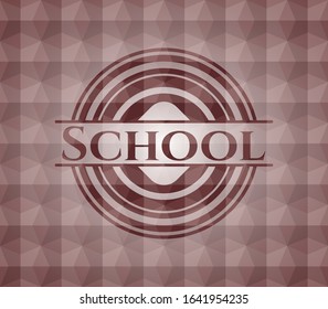 School red seamless emblem or badge with abstract geometric pattern background.