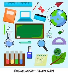 school related items. a collection of elements related to educational activities.