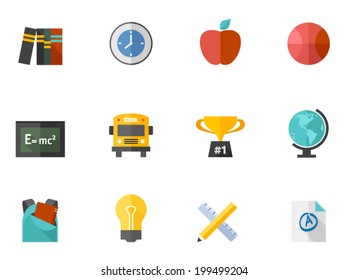 School related items icon series in flat colors style.