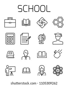 School related vector icon set. Well-crafted sign in thin line style with editable stroke. Vector symbols isolated on a white background. Simple pictograms.