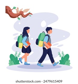 School Reopening Flat Style Illustrations 

