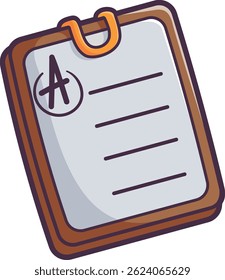 School report card with checklist and grade A Vector Illustration Icon. Flat Cartoon Style