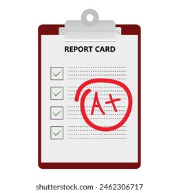 School report card with A plus grades flat design vector illustrations