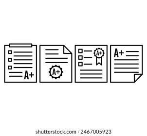 escuela informe resultado carta educación íconos símbolo Vector diseño línea simple blanco negro plano moderno ilustración Plantillas