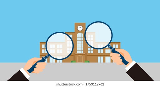 imagen de investigación escolar, hombre con lupa, ilustración vectorial, fondo azul