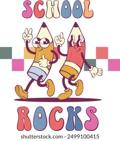 School retro groovy mascot with quote