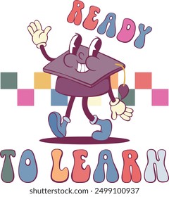 School retro groovy mascot with quote