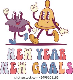 School retro groovy mascot with quote