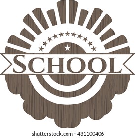 School retro style wooden emblem