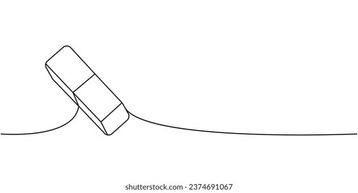 School rubber eraser, office supplies one line continuous drawing. Back to school continuous one line illustration. Vector minimalist illustration.