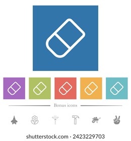 school rubber outline flat white icons in square backgrounds. 6 bonus icons included.