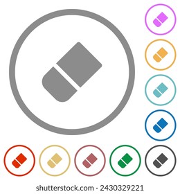 school rubber solid flat color icons in round outlines on white background
