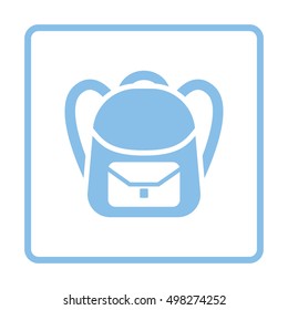 School rucksack  icon. Blue frame design. Vector illustration.