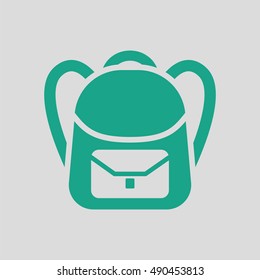 School rucksack  icon. Gray background with green. Vector illustration.
