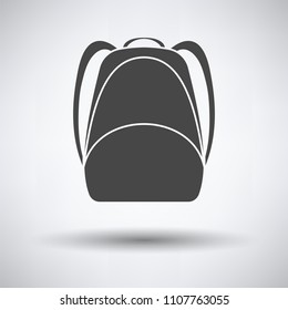 School rucksack  icon on gray background, round shadow. Vector illustration.
