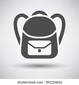 School rucksack  icon on gray background with round shadow. Vector illustration.