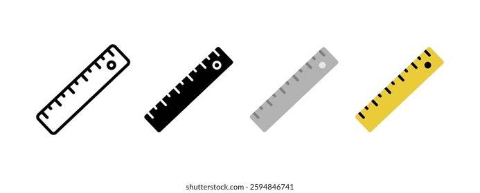 School ruler icon. Measurement and precision tool symbol. Straightedge and drafting instrument vector illustration. Office and stationery supply pictogram. Geometry and length scale concept.