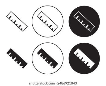 Symbolsatz für Schulunterricht. Symbol für das Lineal der Maßstabsskala in Schwarz, Lineal, Höhe, Entfernung, Lineal-Vektorgrafik. Web der Länge messen. 