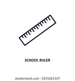 school ruler outline icon.  Thin line icon from construction tools collection. Editable vector isolated on white background