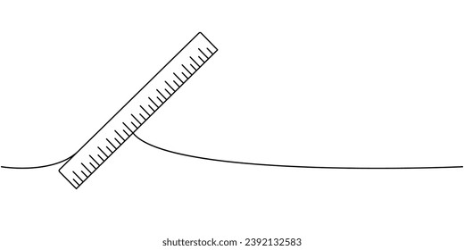 School ruler scale, office supplies one line continuous drawing. Back to school continuous one line illustration. Vector minimalist illustration.