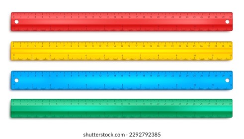 School ruler vector set design. Back to school ruler elements for study measurement and scale. Vector illustration isolated in white educational elements.  