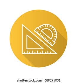 School rulers flat linear long shadow icon. Protractor and transparent. Vector outline symbol