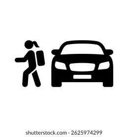 School run icon. Taking children to and from school in the car. Vector icon isolated on white background.