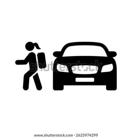 School run icon. Taking children to and from school in the car. Vector icon isolated on white background.