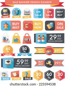 School sale banner design flat background set, eps10