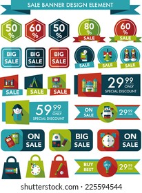 School sale banner design flat background set, eps10