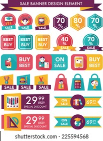 School sale banner design flat background set, eps10