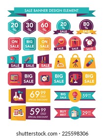 School sale banner design flat background set, eps10