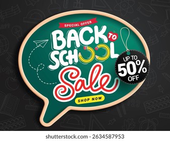 School sale clipart banner template. Back to school sale text clip art in chalkboard educational elements for special offer discount shopping poster vector illustration.    
