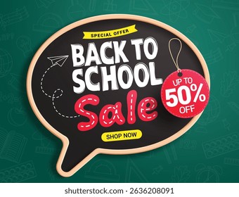 School sale clipart banner template. Back to school sale text clip art in chalkboard educational elements for special offer discount shopping poster vector illustration.    
