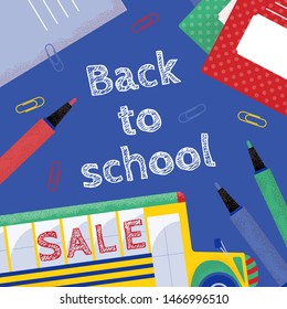 School sale editable template for social networks. Vector design background in flat style.