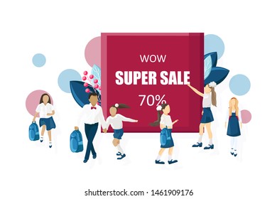 School sale poster Vector flat style. Kids back to school moments banner