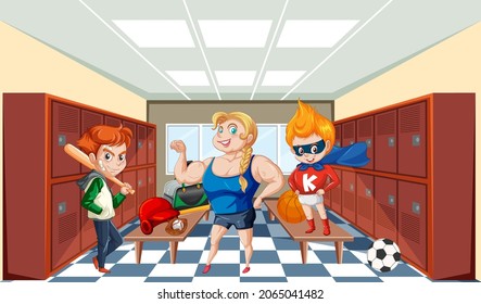 School scene with cartoon character illustration