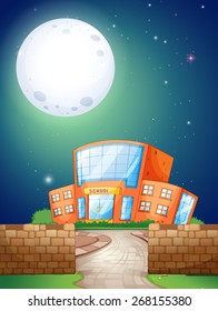 School scene at night with fullmoon