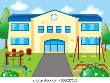 School scene with playground illustration