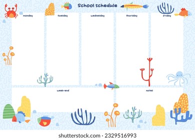 School schedule for children. Digital schedule for kids. Student digital planner. Weekly planner. Vector art.