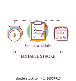 School Schedule Concept Icon. Planning Lessons, Classes In Educational Calendar. Curriculum, Timetable, Alarm Bell Thin Line Illustration. Vector Isolated Outline Drawing. Editable Stroke
