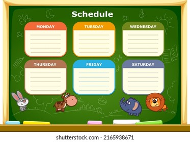 School schedule on the blackboard - vector illustration