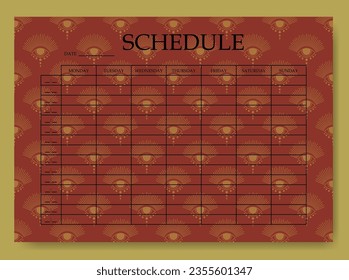 School schedule page minimalist abstract design. Categories of notes.