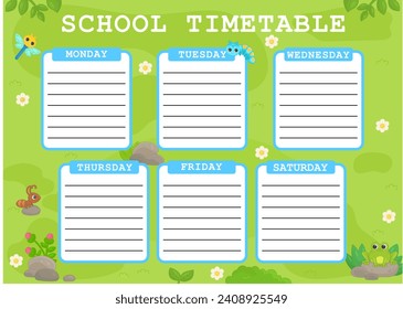 School schedule. Summer, rainbow, birds. Nice school schedule. Beautiful timetable.