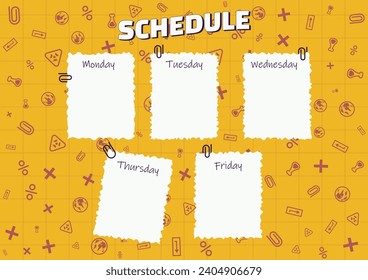 School Schedule Template design with a paper background and a clip on a grid background on a pattern background.