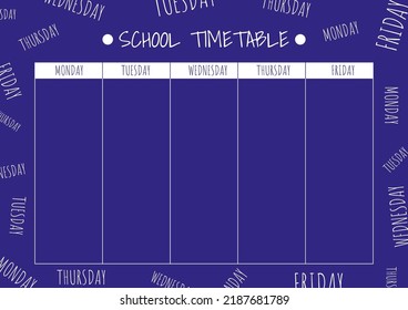 Calendario escolar. Horario para niños con días de la semana. ... Horario semanal. Diario de clases educativas. Tamaño de papel A4.