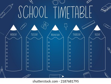 School Schedule. Timetable For Kids With Days Of The Week In Pencils. Weekly Timetable. Educational Classes Diary. A4 Paper Size.