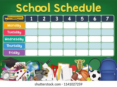 school schedule timetable with student items