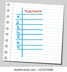 School schedule ( school timetable ) Tuesday
